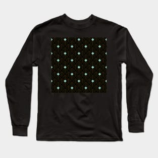 Art Deco Gold, Black and Blue Pattern Long Sleeve T-Shirt